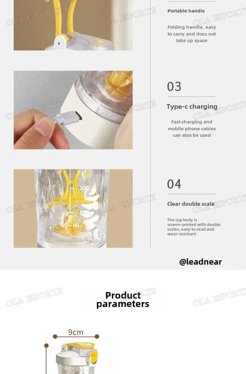 New Detachable Electric Mixing Cup Electric Protein Powder Shaker Cup USB Rechargeable Reusable Suitable For Lndoor/Outdoor Use