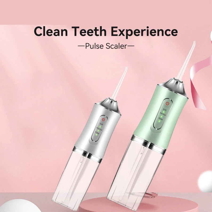 Portable Oral Irrigator Dental Water Flosser USB Rechargeable Water Jet Floss Tooth Pick Tip 220ml 3 Modes Teeth Cleaner