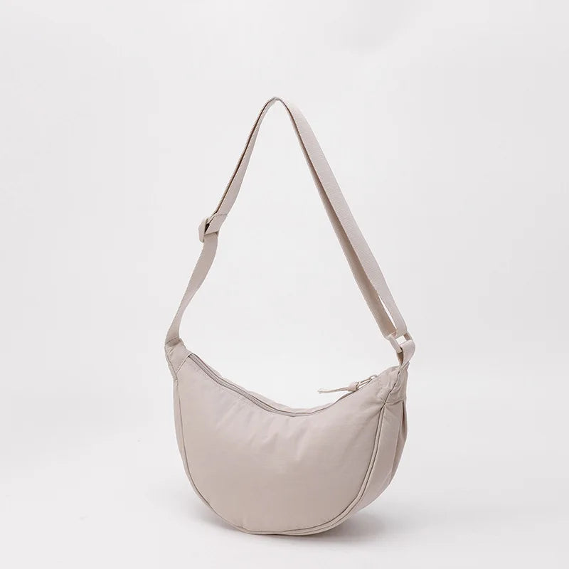 Nylon fabric zipper crossbody bag for men and women, crescent-shaped dumpling bag under the armpits, large capacity