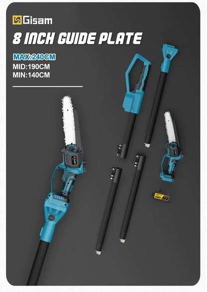 Gisam 8Inch Brushless Telescoping Pole Electric Chainsaw High Branch Saw Garden Pruning Power Tool For Makita 18V Battery Pin