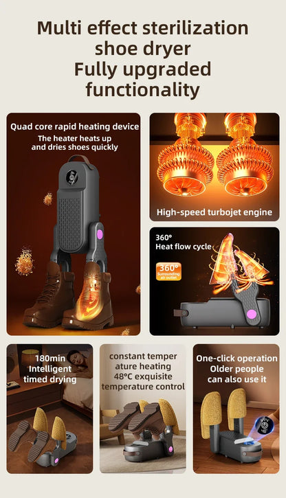 New 2025 Korean Style 4-Core Shoe Dryer Sterilizing & Deodorizing Foldable Smart Shoe Dryer Multi-Function Sock Dryer