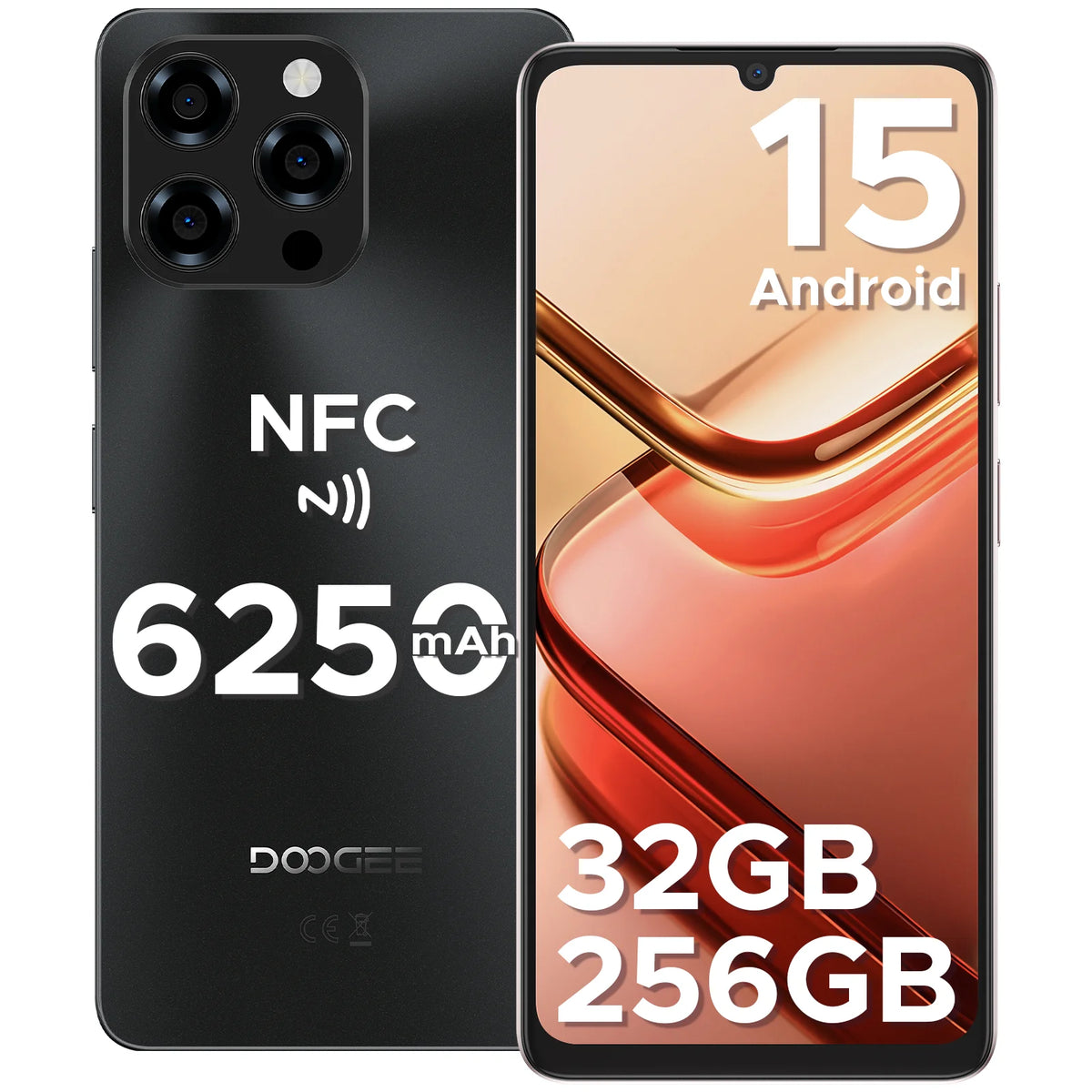 Global Version DOOGEE Note58 Pro Smartphone 6.75" HD+ Display 32GB(8+24) 256GB 6250mAh Battery NFC Android 15 Mobile Phone