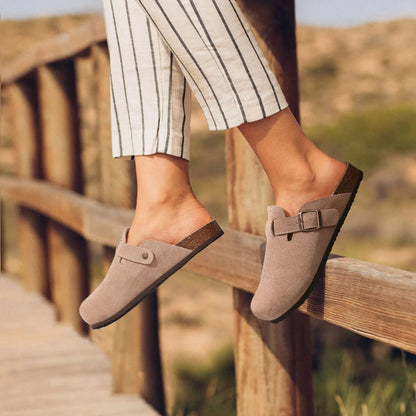 Shevalues Men's Suede Clogs Soft Leather Mules Men New Summer Men Cork Sandals Comfort Slip On Unisex Clogs With Arch Support