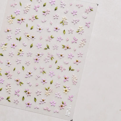 White Flower Petal Cherry Blossom Peach Blossom Falling Petal Floral Gradient 5D Self Adhesive Nail Art Sticker Manicure Decals