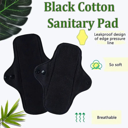 AI2 2PCS Black Pure Cotton Sanitary Pad Reusable Menstrual Pads Heavy Flow Women Menstrual Period Washable Sanitary Napkin