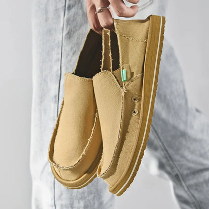 2025 New Spring Handmade Canvas Casual Men Shoes Design Fashion Sneakers Man Loafers Breathable Low Top Flat Shoes Soft Driving