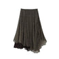 Nlzgmsj 2026 Spring Summer Women's Vintage Black Polka Dot Ruffle Hem Skirt  Asymmetrical Hem Midi Skirt