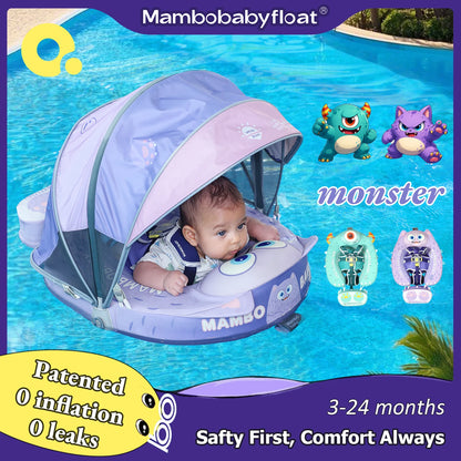 Mambobaby Float 98% UV Protection Canopy Safe Air-Free Core Comfort Skin-friendly Design Baby Swim Ring Toddler Pool Float Infant Swim Circle Swimming Buoy 1 Years 3-34 Months Boy and Girl Globally Certified Safe Design