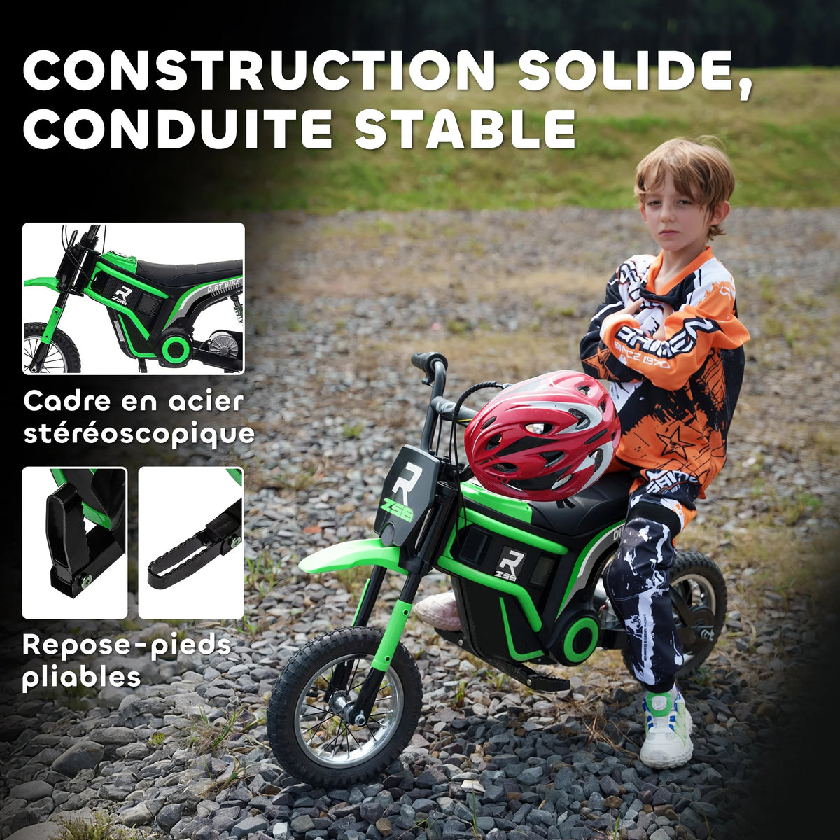 Electric motorcycle for children, off-road motorcycle, electric motorcycle for kids, 350 W engine, 12 V battery, 8–16 km/h, 12-inch pneumatic tires, green, children’s motorcycle