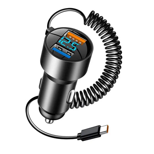 Car Charger USB C Type C Charger Fast Charging Car PD QC 3.0 USB Charger Multi Port 100W Car Charger Retractable Cord For