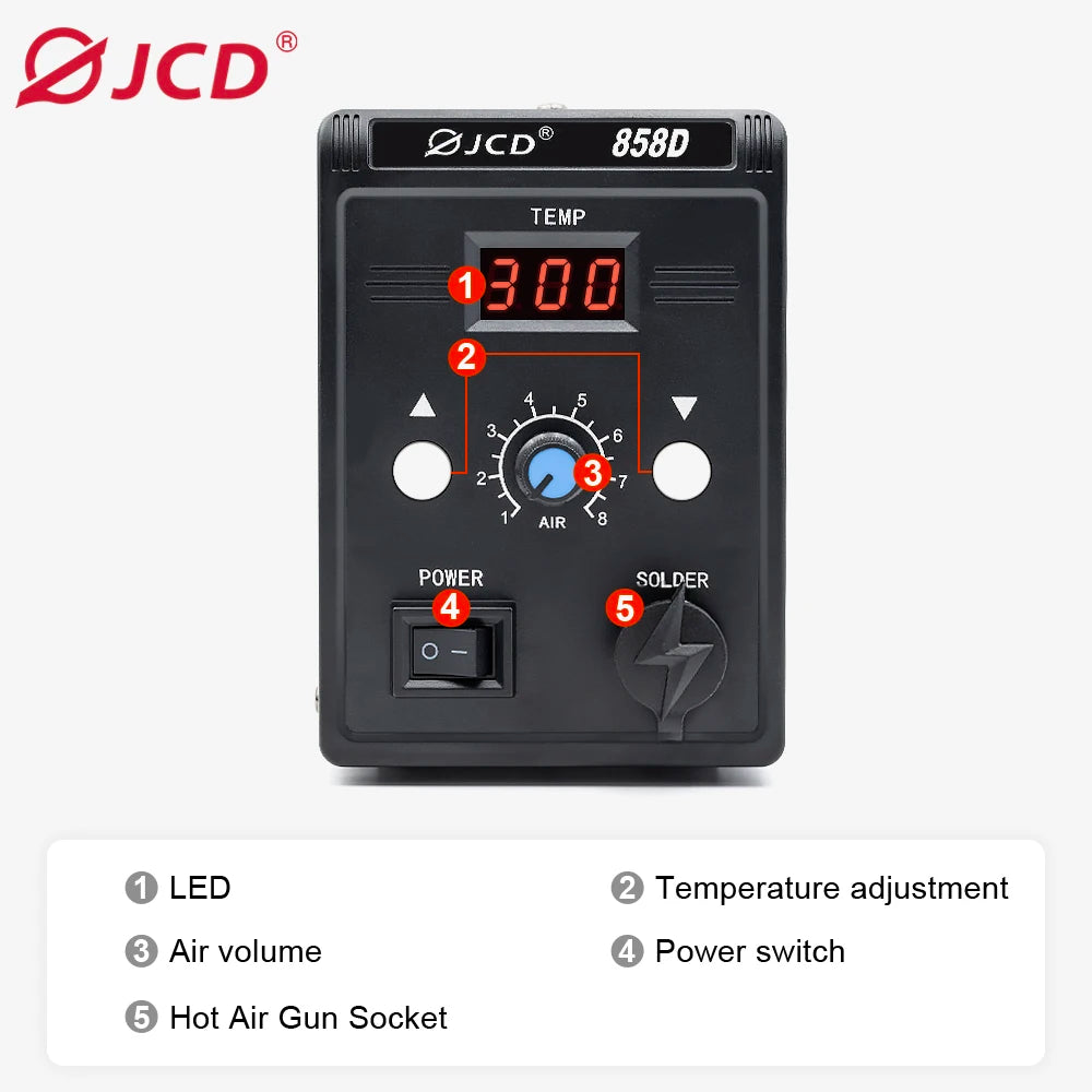 JCD Hot Air Gun 858D 700W BGA Rework Solder Station Soldering Heat Air Gun Station 220V / 110V For SMD SMT Welding Repair Tools