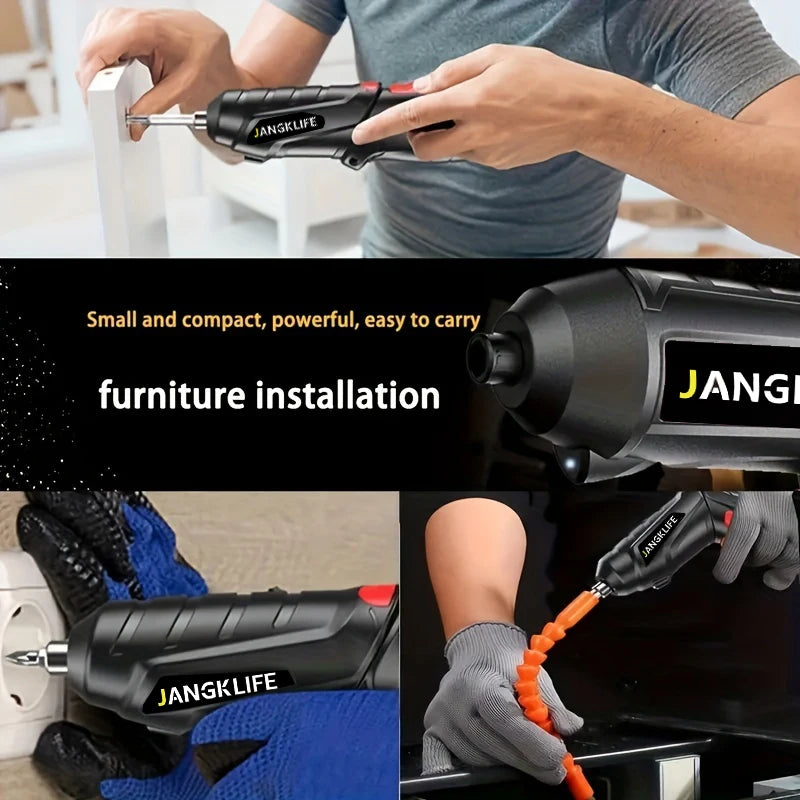 JANGKLIFE Electric Screwdriver Battery Rechargeable Cordless Screwdriver Powerful Impact Wireless Screwdriver Drill
