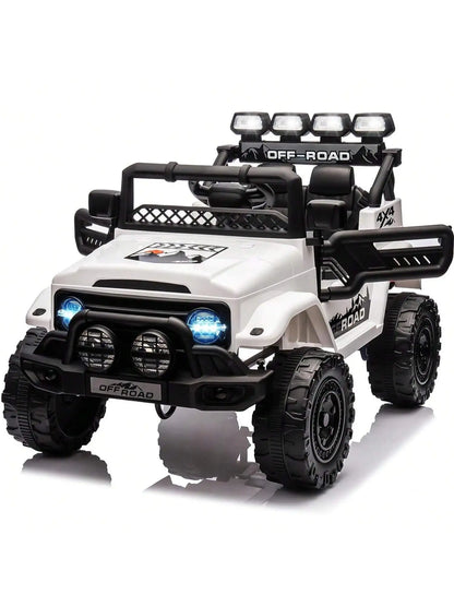 HAUSPROFI 12V Off-Road Ride-On Electric Car Toys for 3+ Years,With LED Lights,Remote Control,Seat Belt ,Bluetooth, 3-Speeds, Suspension