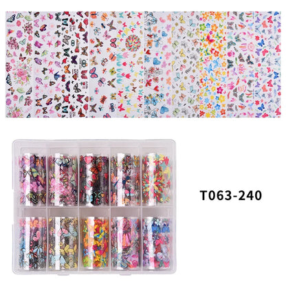 10 Patterns New Metal Nail Foils for Transfer Paper Stickers Floral Chameleon Nails Wraps DIY Water Marble Nail Art Decorations