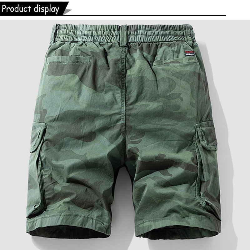 New Men Summer Outdoor Leisure Camouflage Comfortable Shorts Men Elastic Waist Loose Straight High-Quality Design Shorts Male
