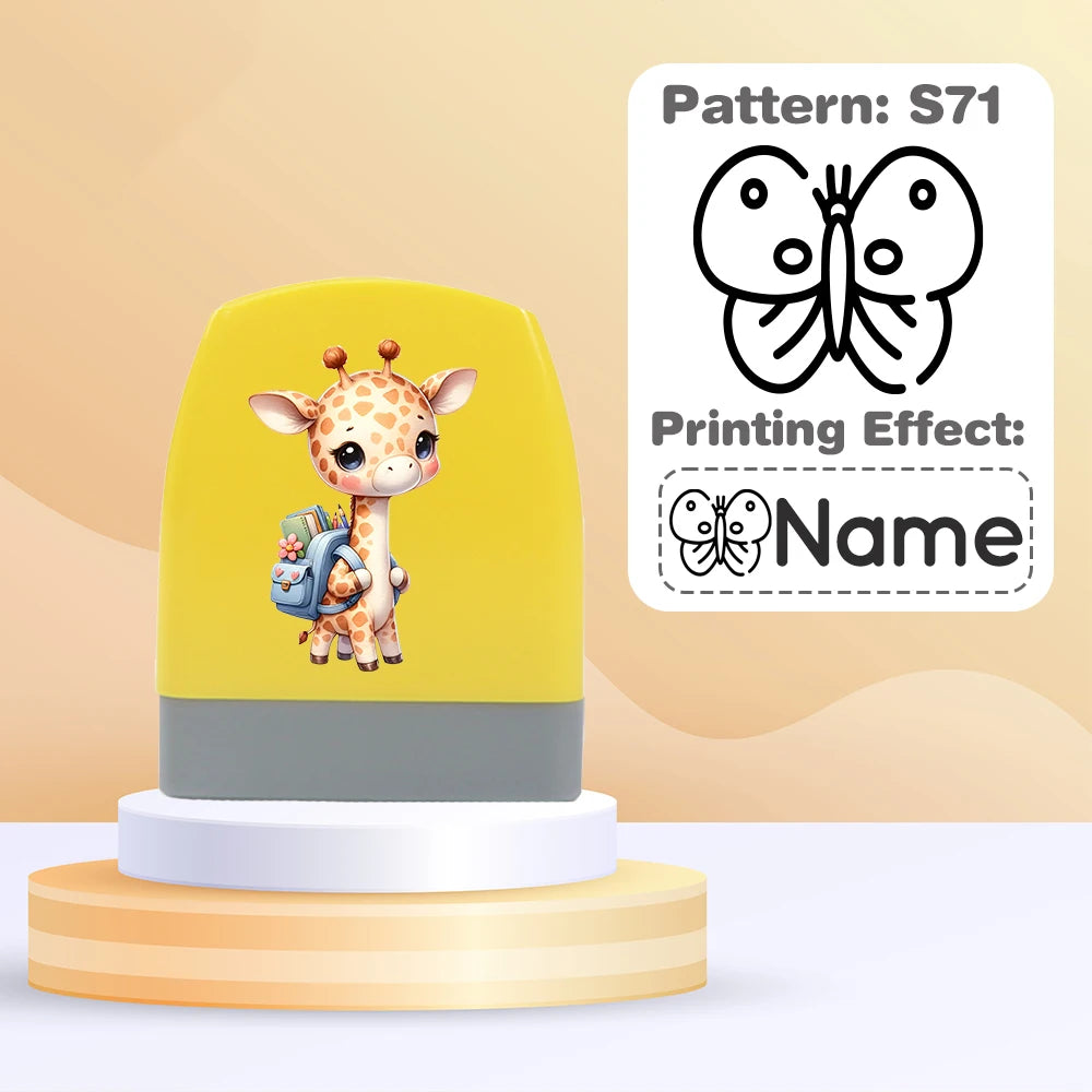 Cartoon Giraffe Customized Name Stamps for Kids,Personalized Waterproof Stamp for Clothing Name Seal for Student&Child