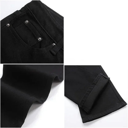 Male Bell Bottom Denim Trousers Slim Black Boot Cut Jeans Men's Clothing Casual Business Flares Pants
