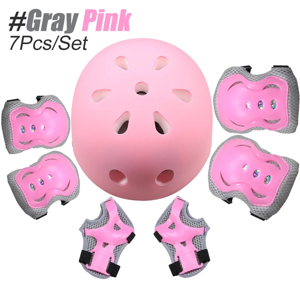 7Pcs/Set Kids Bike Helmet Skateboard Knee Pads, Girls Boys 3-10yrs Wrist Guards for Sports Cycling Bike Roller Skating Scooter