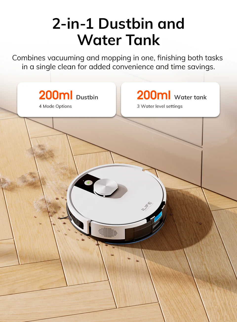 ILIFE A12 Pro Robot Vacuum and Mop Combo, Self Emptying Station for 60 Days, LiDAR Navigation, Home Mapping, No-Go Zones, 2.4G WiFi/App/Alexa/Remote Control, for Hard Floors