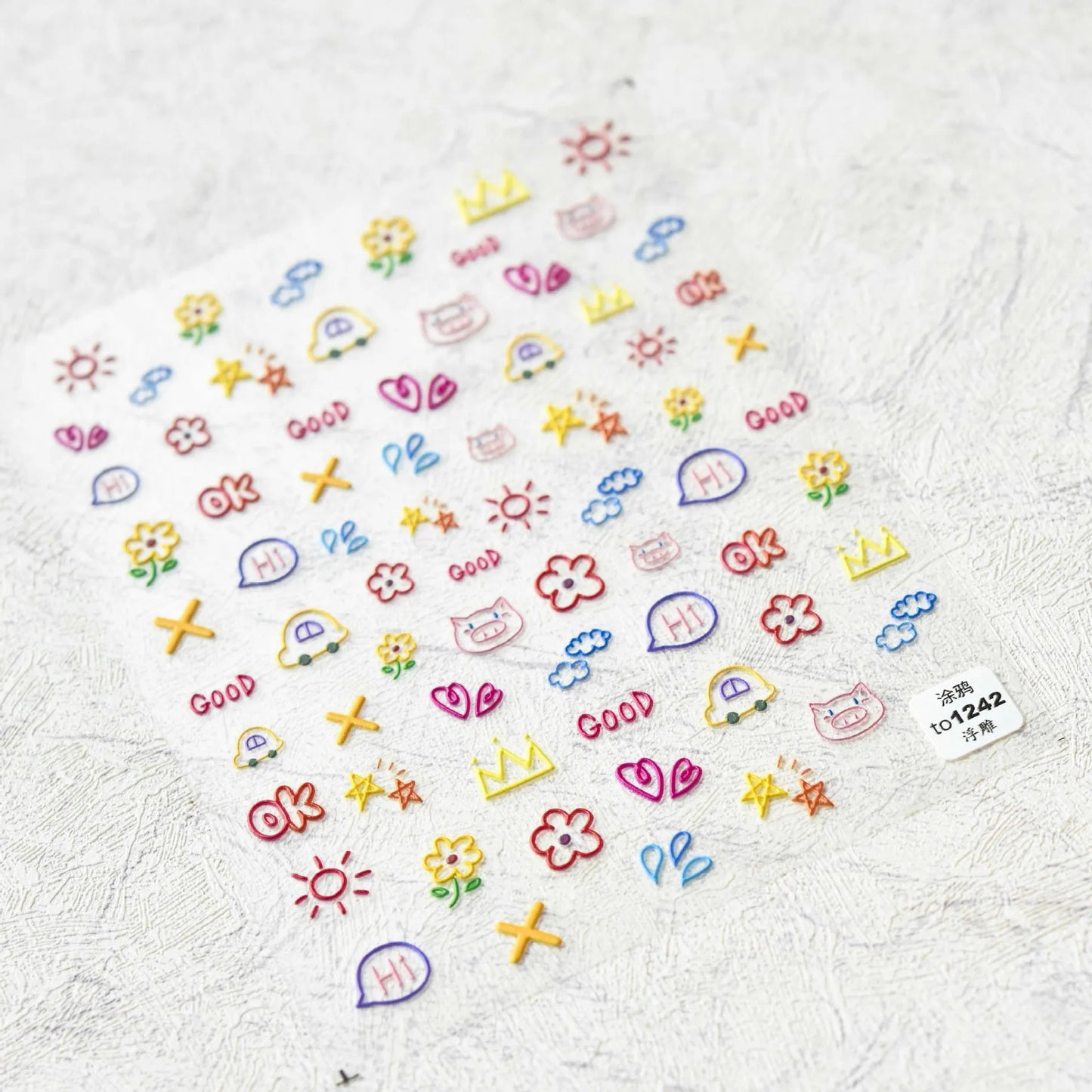 Collage Text English Letter Musical Note Star Graffiti Colorful 5D Love Heart Bowknot Nail Art Sticker Adhesive Manicure Decals