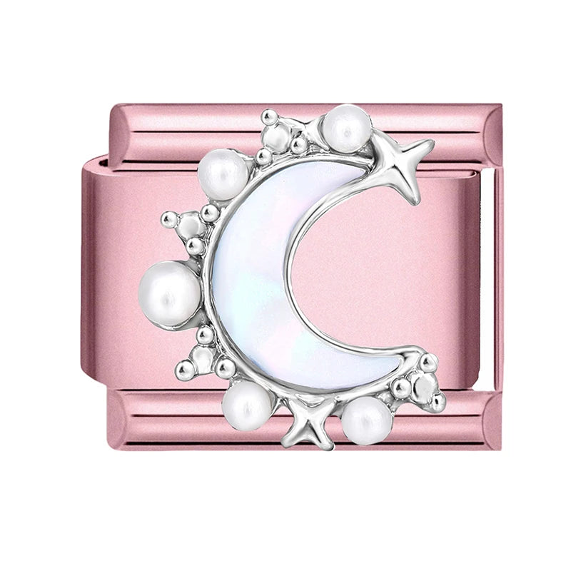 2025 New Women Romantic Pink Cherry Heart Shiny CZ Italian Charm Links Fit 9mm Bracelet Stainless Steel DIY Making Jewelry Gifts