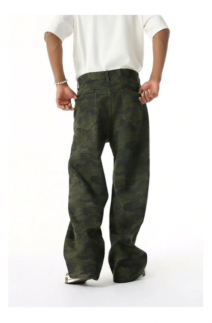 2025 Four Seasons Men's Youth Popular Multi color Pattern Camouflage Pants Basic Versatile Straight Wash Casual Cowboy Pants