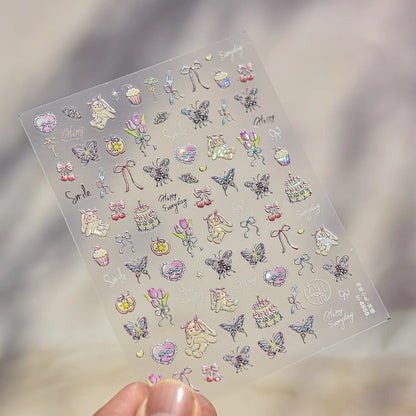 Lovely Animal Graffiti Cat Claw Rabbit Bunny Bear Dog Flower Fruit Dim Sum Candy Sunflower Adhesive 5D Nail Art Stickers Decal