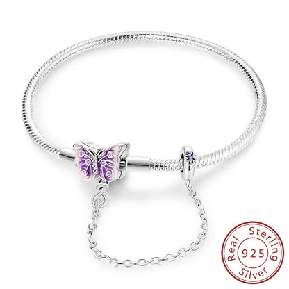 Original 925 Sterling Silver Bracelets 17-20CM Love Heart Flowers Butterfly Charms Beads Bracelet For Women Fashion Jewelry Gift