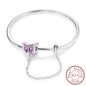 Original 925 Sterling Silver Bracelets 17-20CM Love Heart Flowers Butterfly Charms Beads Bracelet For Women Fashion Jewelry Gift