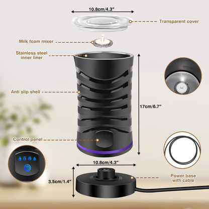 Four-in-one electric milk frother, 600ml capacity, quiet operation, suitable for lattes, hot chocolate and other beverages