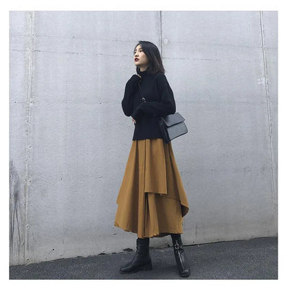 Women Black Skirts Japanese Gothic Irregular High Waist Pleated Skirt Pants for Women Vintage Cargo Skirts Female Clothes Ladies