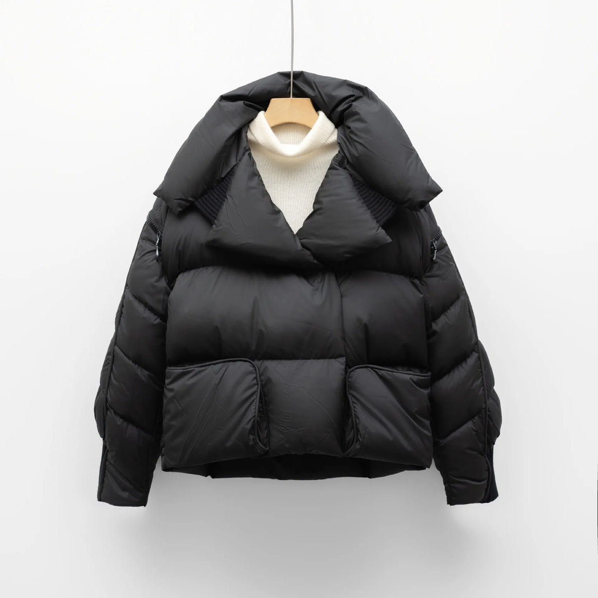 Overcoat New Fashion Women Down Jacket Winter White Duck Down High Quality Knitted Patchwork Lapel Women Down Jacket