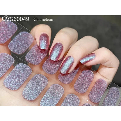 16/18/20Tips Semi-Cured Gel Nail Strips Adhesive Full Cover Stickers for Nails UV Lamp Need Press On Nails Fashion Manicure