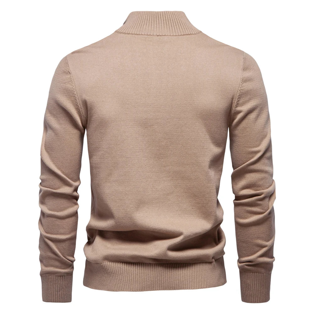 AIOPESON Mens Mock Neck Cotton Pullover Knit Sweaters Casual Business Strip Ribbed Turtleneck Sweaters for Men