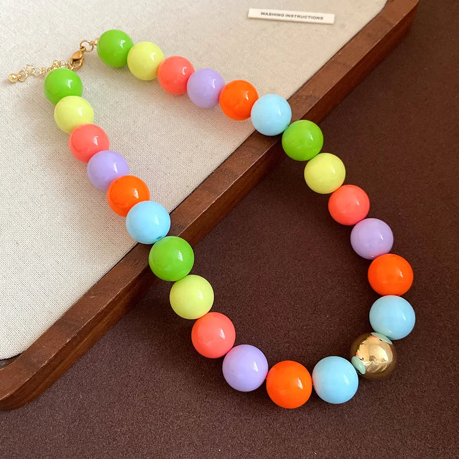 Multicolor Irregular Acrylic Beaded Bangles for Women Geometric Smudge String Bracelet Beach Vacation Style Couple Jewelry W