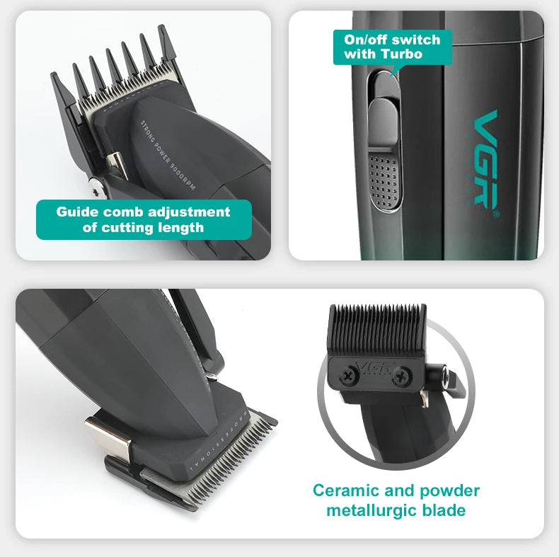 VGR Hair Clipper Cordless Hair Trimmer Professional Hair Cutting Machine Electric 9000 Rpm Haircut Clipper for Men V-003 V-906