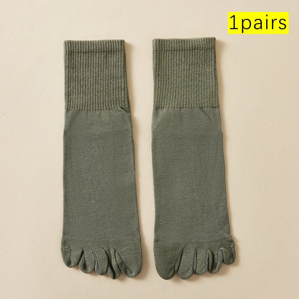 Hot Sale Men's Cotton Toe Socks Moisture-Wicking Odor Control Seamless Toe Design Long Crew Socks for Sports Daily Wear