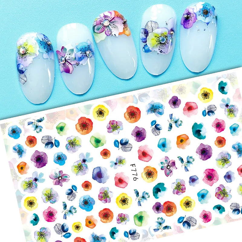 Black and White Love Flowers Line Art 3D Stickers Nail Decals Nail Art Accessories Butterfly Rose Nail Stickers Nail Sliders
