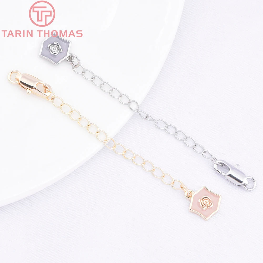 (3564) Full Length 85MM 24K Gold Color Plated Brass Extender Chain with Lobster Clasps High Quality Jewelry Accessories