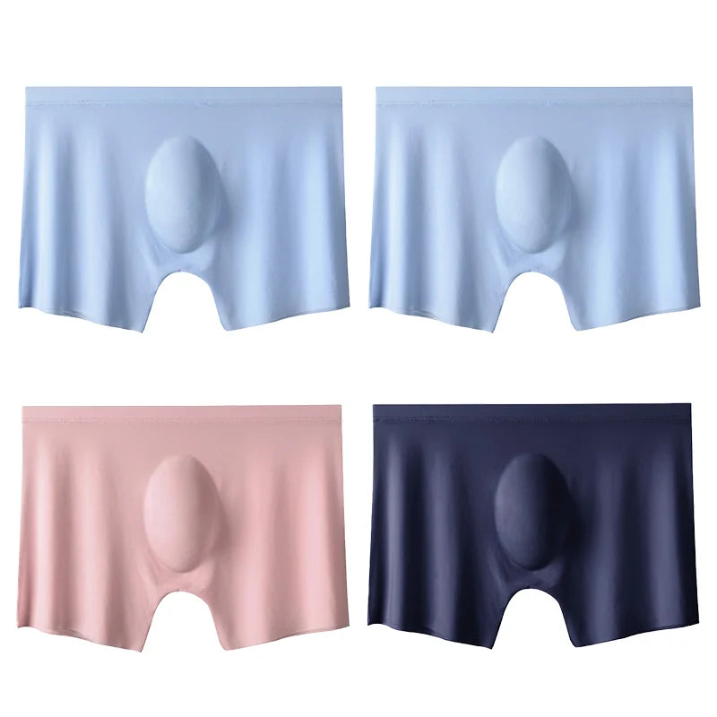 4PCS Men's Ice Silk Ultra-thin Seamless Shorts Sexy Lingerie Solid Breathable Boxers Briefs Men Underpants