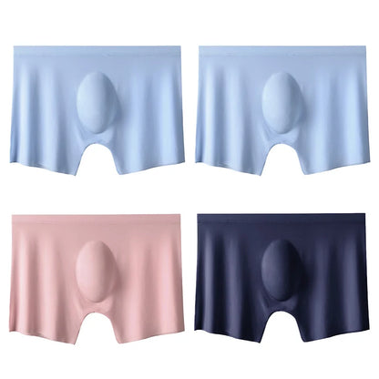 4PCS Men's Ice Silk Ultra-thin Seamless Shorts Sexy Lingerie Solid Breathable Boxers Briefs Men Underpants