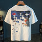 Fashionable men's T-shirt trend abstract artistic print summer loose combed cotton comfortable short sleeved top