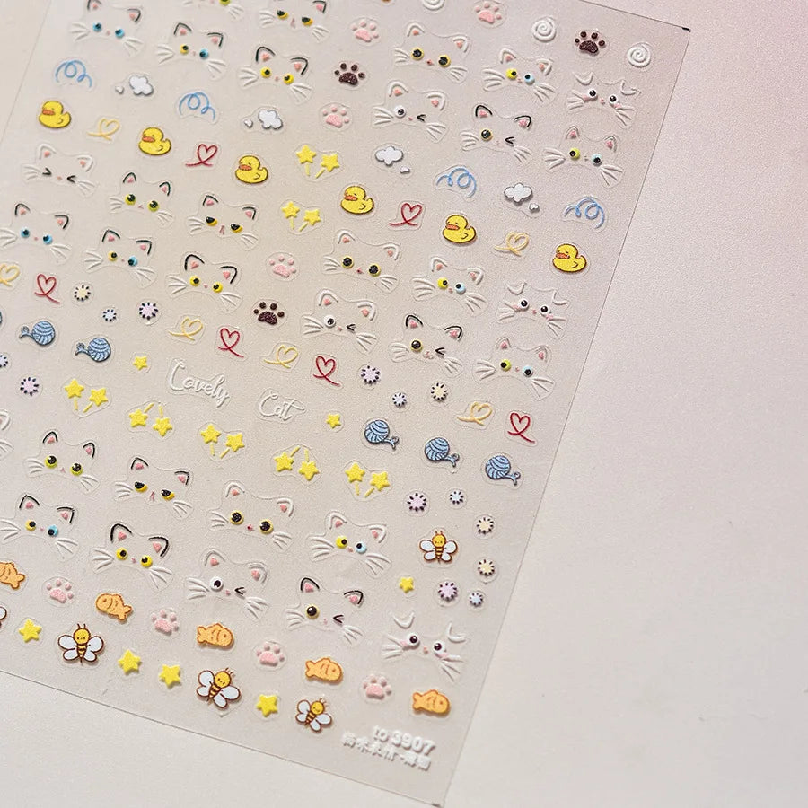 Collage Text English Letter Musical Note Star Graffiti Colorful 5D Love Heart Bowknot Nail Art Sticker Adhesive Manicure Decals