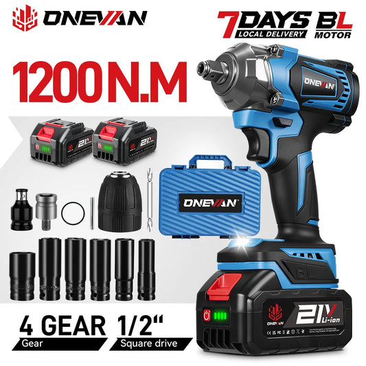ONEVAN 1200N.M Torque Brushless Electric Impact Wrench Cordless 1/2inch Car Repair Screwdriver Drill Tool For Makita Battery Pin