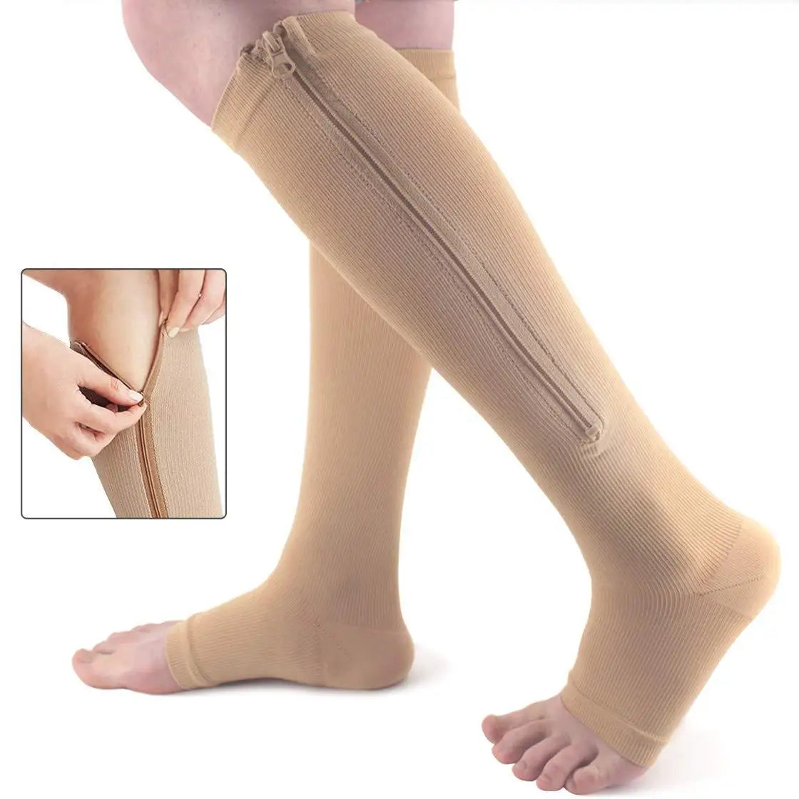 Zipper 4Compression Socks for Varicose Support Outdoor Running Fitness Hiking Anti-Fatigue Medical Care Diabetes Swelling Relief