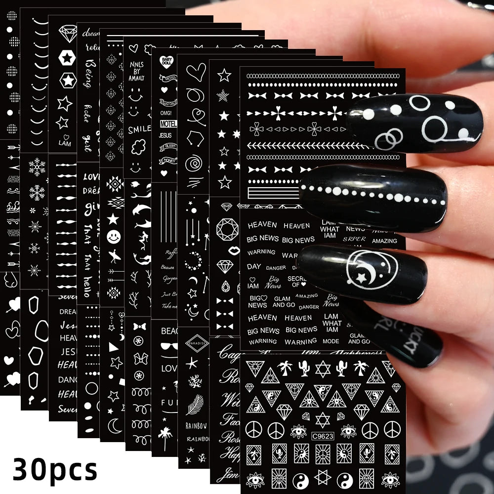 30 Sheets Christmas Nail Art Stickers Self Adhesive 3D White Snowflake Nail Decals Xmas Nail Supplies Christmas Manicure Sliders