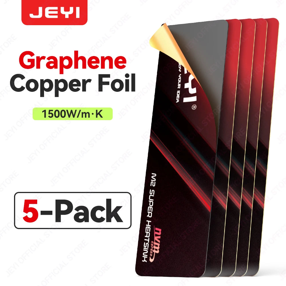 JEYI M.2 2280 SSD Graphene Copper Heatsink - Ultra Thin 0.5mm High Thermal Conductivity Cooling Pad for NVMe/SATA SSD(1/2/5pc）