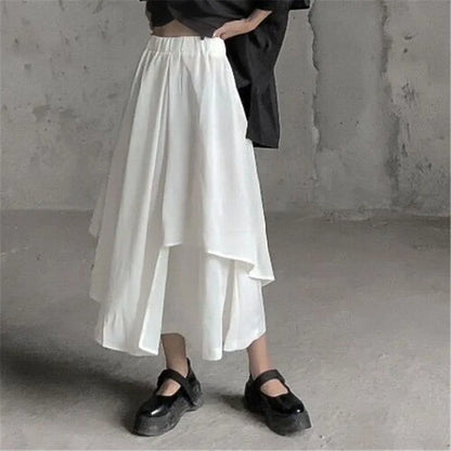 Women Skirts Gothic Irregular Skirts Pants Women High Waist White Black Long Skirts Female Pleated Skirts Culottes Women Clothes
