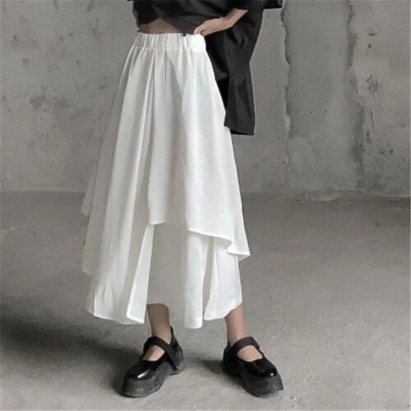 Women Black Skirts Japanese Gothic Irregular High Waist Pleated Skirt Pants for Women Vintage Cargo Skirts Female Clothes Ladies