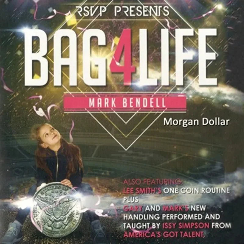 Bag4Life (1 Morgan Dollar and DVD) ) Magic Tricks Satge Close Up Magia Fun Coin Penetration Bag Magie Illusion Gimmick Props